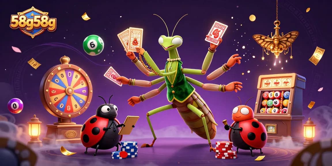 Experience the excitement of 58g58g with the lively animated casino illustration featuring engaging characters and vibrant game elements.