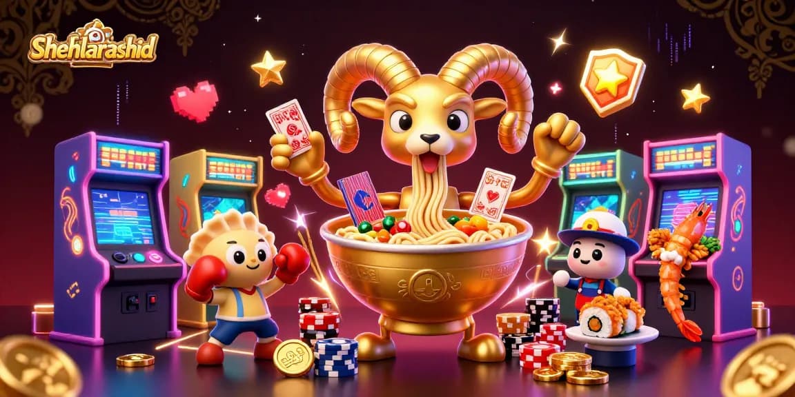 Engage with shehlarashid in this vibrant 3D casino scene full of animated characters and game elements.