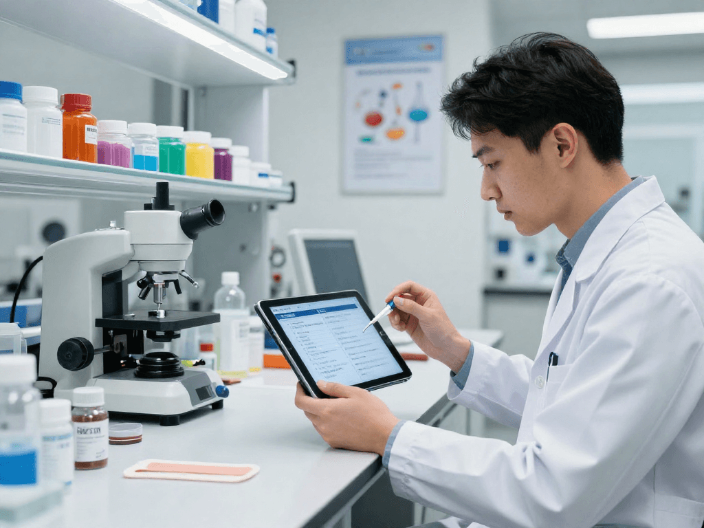 BPC 157 TB 500 Blend research in modern lab emphasizing innovation and precision.