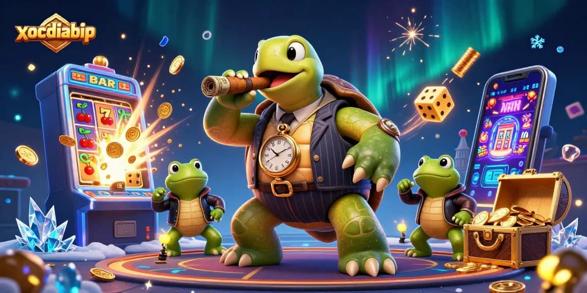 xocdiabip takes a thrilling gamble with a cartoon turtle, bullfrog enforcers, and a jackpot explosion!
