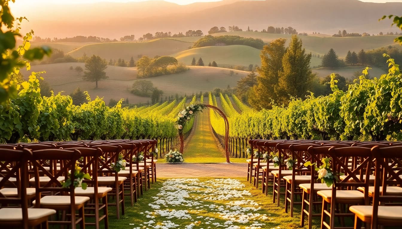Celebrate at a stunning vineyard wedding venue near Sacramento with elegant outdoor setups and natural scenery.
