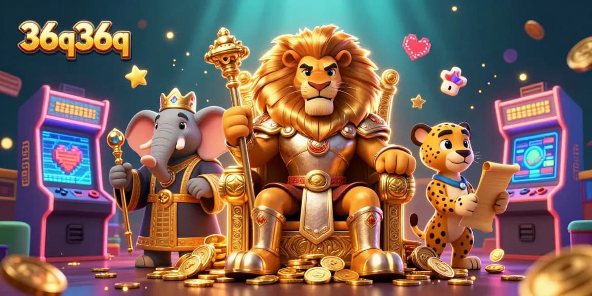 Experience entertainment at 36q36q with cartoon lion king and dazzling casino elements.