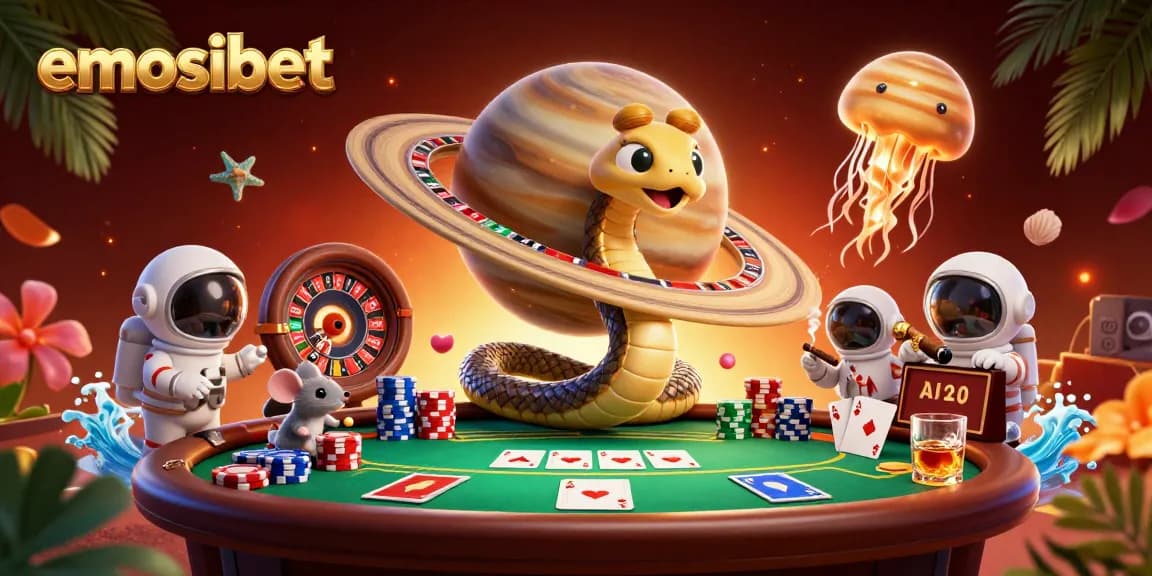 Experience thrilling betting at emosibet with vibrant 3D casino elements in a cosmic roulette scene.
