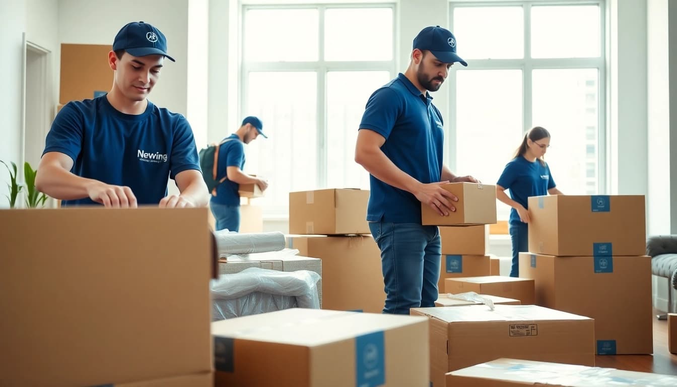Packers and movers New York team efficiently packing in a modern apartment.