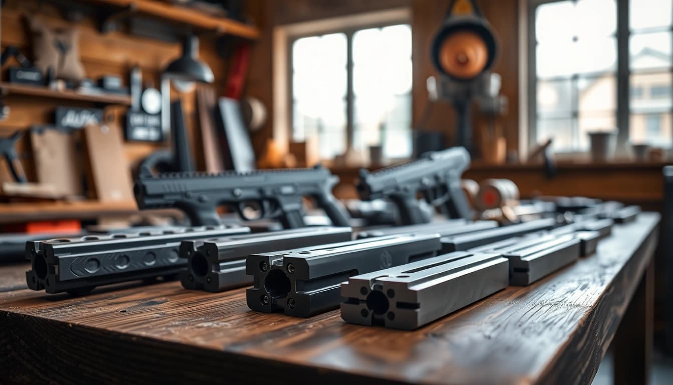 Showcasing glock slides with unique designs, highlighting craftsmanship and precision.