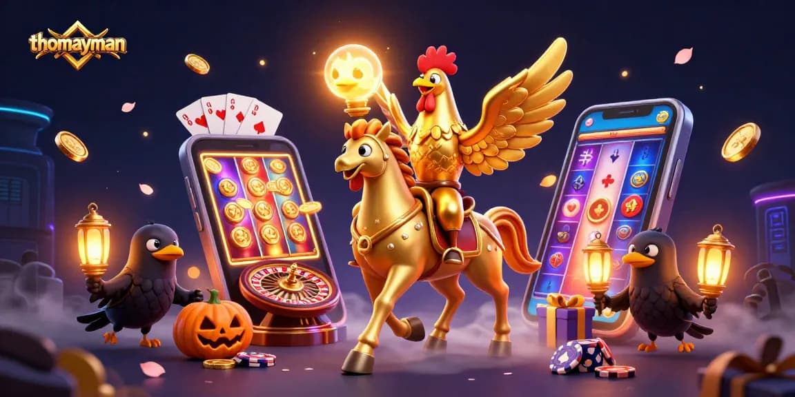 Experience thrilling gameplay with thomayman in this dazzling 3D casino scene filled with golden coins and exciting slot action.