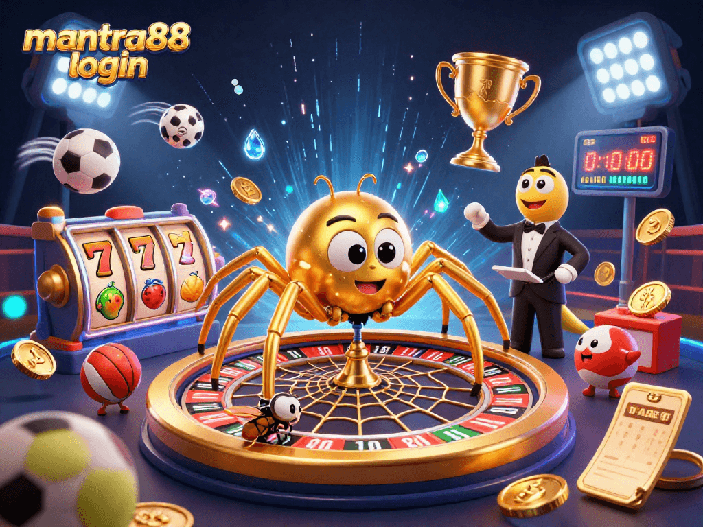 Experience the thrill of mantra88 login with a lively roulette scene featuring a spider and sports elements.