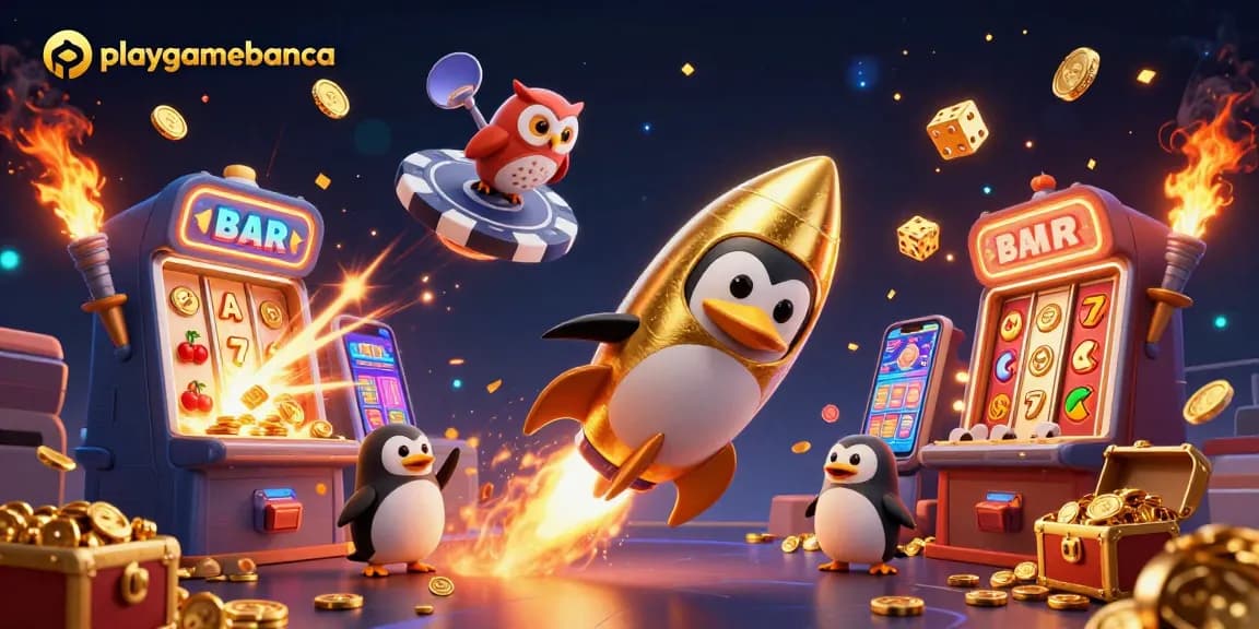 Experience the thrill of playgamebanca with a vibrant 3D casino scene filled with golden winnings and action.
