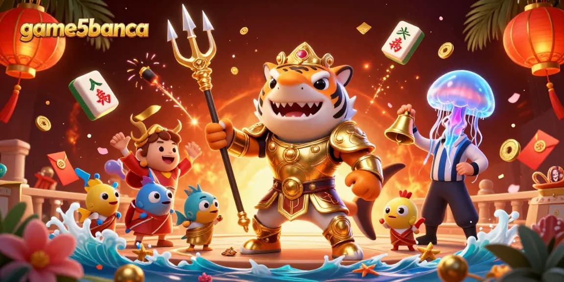 Engage with the thrilling underwater battle at game5banca, featuring tiger shark gladiators in an action-packed scene.