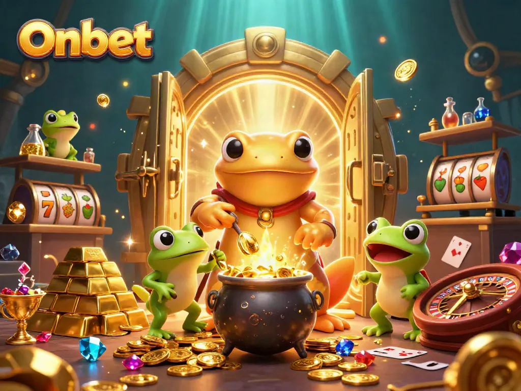 Engage with Onbet's fantasy casino featuring alchemist characters and overflowing treasures.