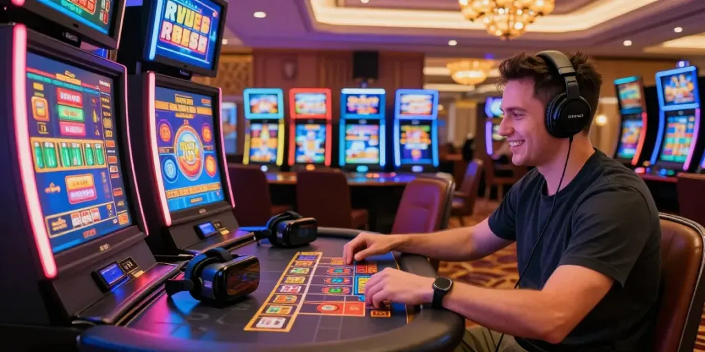 Engaging player enjoying non GamStop casinos with vibrant gaming atmosphere.