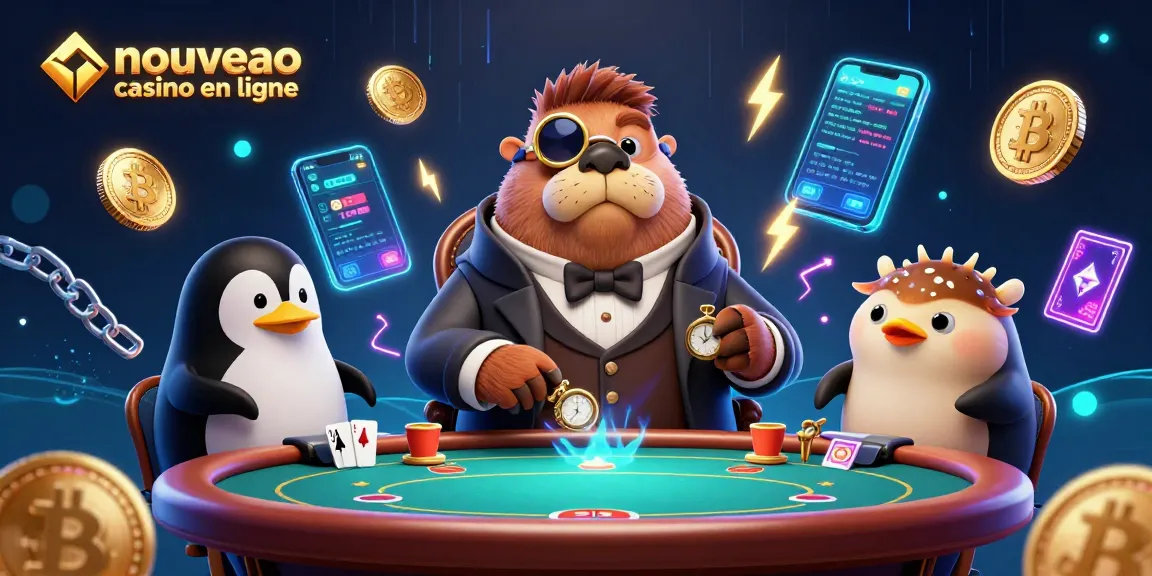 Jeux de poker dans un nouveau casino en ligne avec un morse, un pingouin et un poisson-globe bluffant.