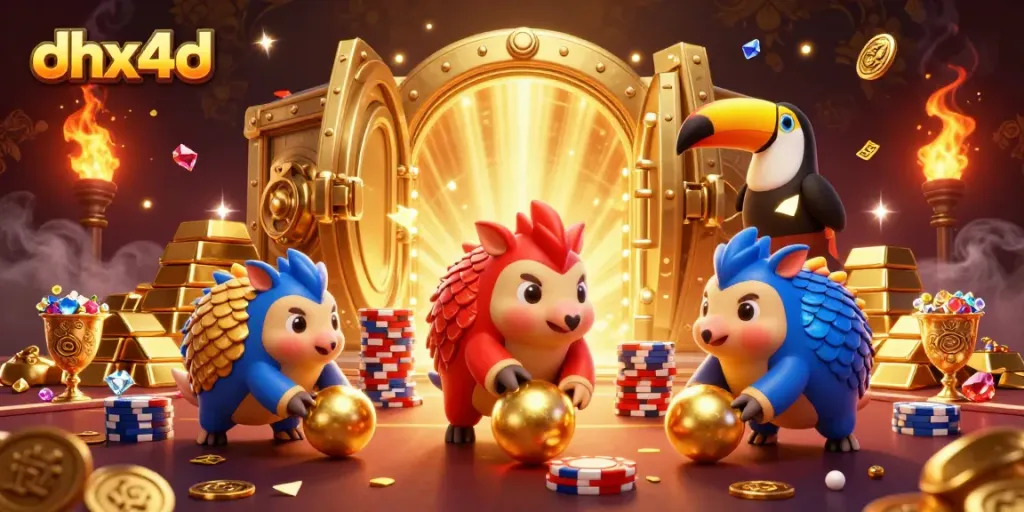 DHX4D menghadirkan pangolin bersaing di kasino dengan tumpukan chip poker dan harta karun
