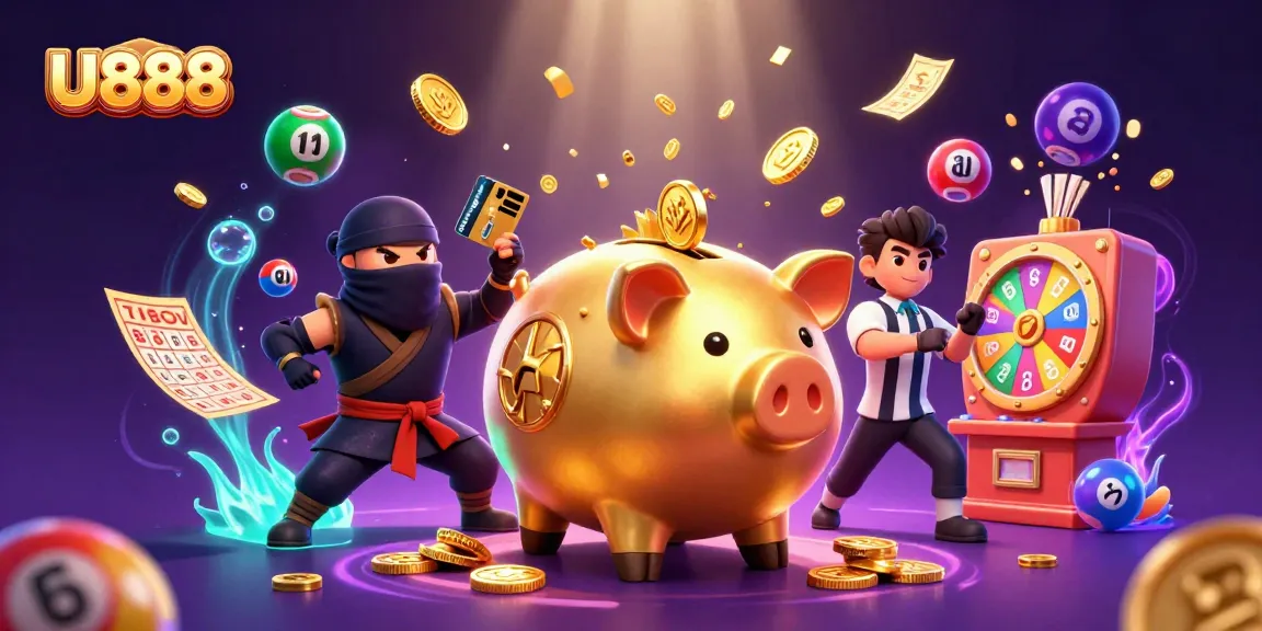 U888 showcases a dynamic scene with unique 3D characters and vibrant gambling elements in a colorful casino setting.