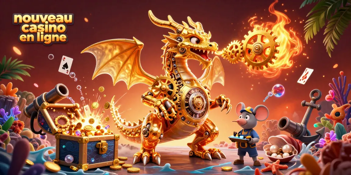 Illustrez l'univers du nouveau casino en ligne avec une scène dynamique riche en éléments de jeu et en détails.