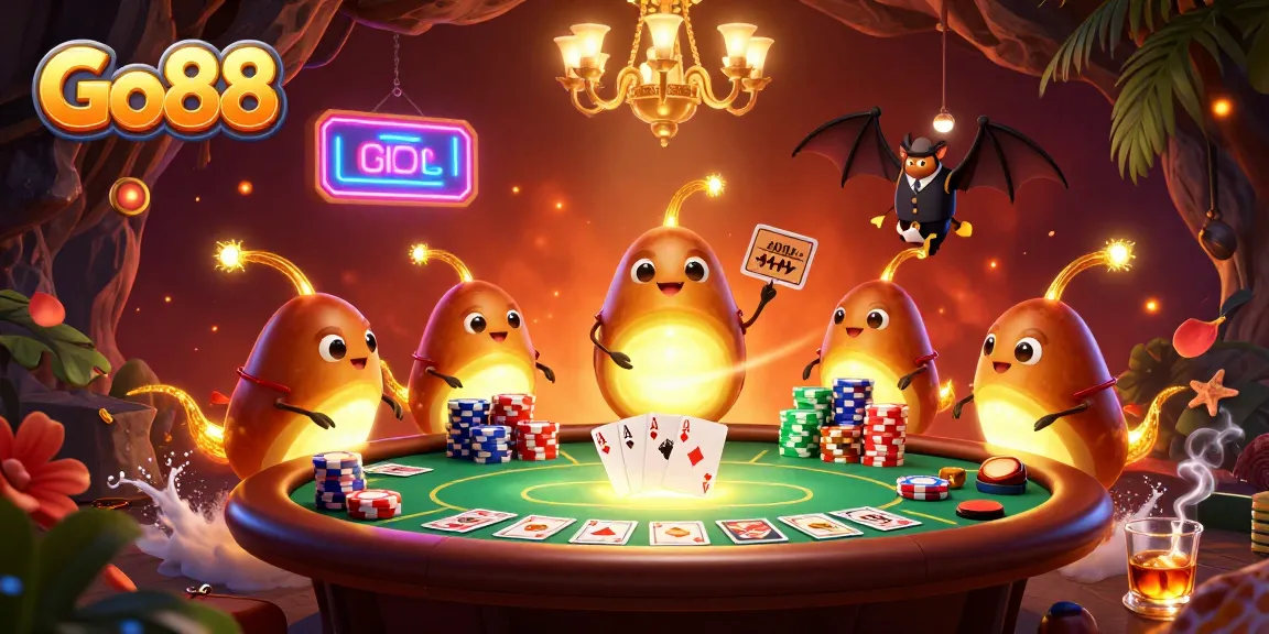 Experience Go88's vibrant casino scene with glowworms illuminating exciting games and thrilling bets.