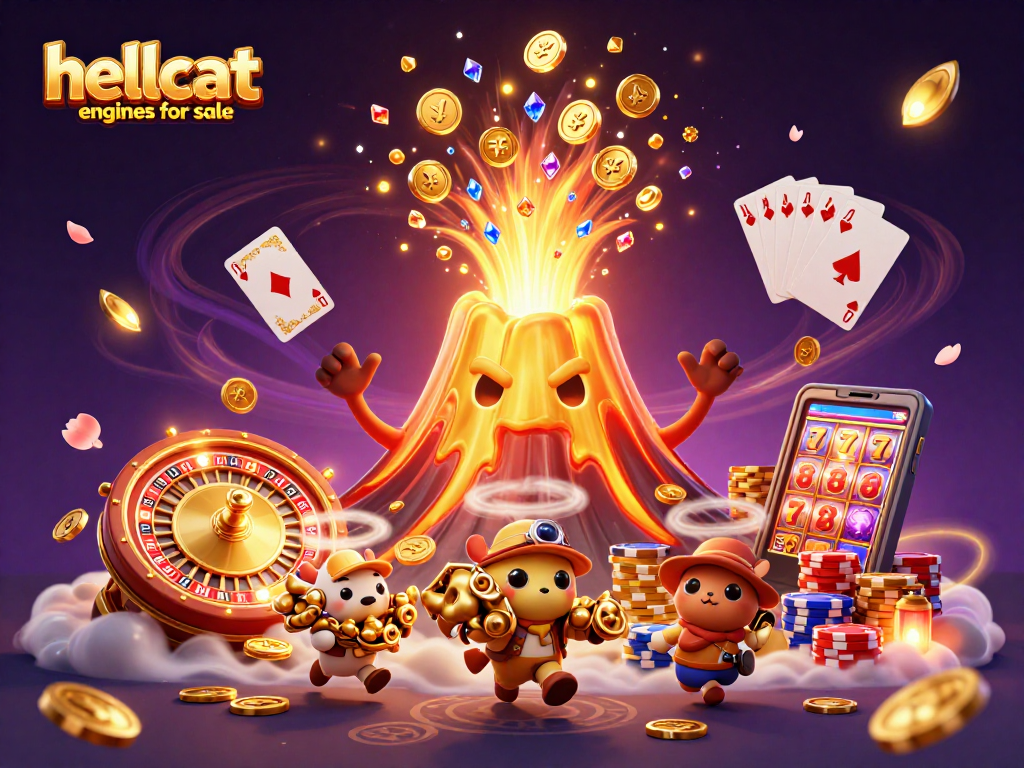 Experience thrilling action with hellcat engines for sale amidst spinning roulette wheels and winning treasures.
