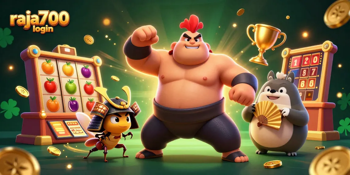 Mengakses raja700 login dengan simbol slot yang memukau dan karakter kartun energik.