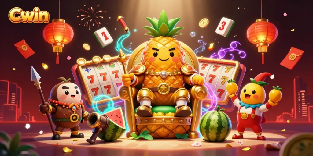 Experience thrilling gameplay with Cwin as animated characters engage in vibrant casino action.