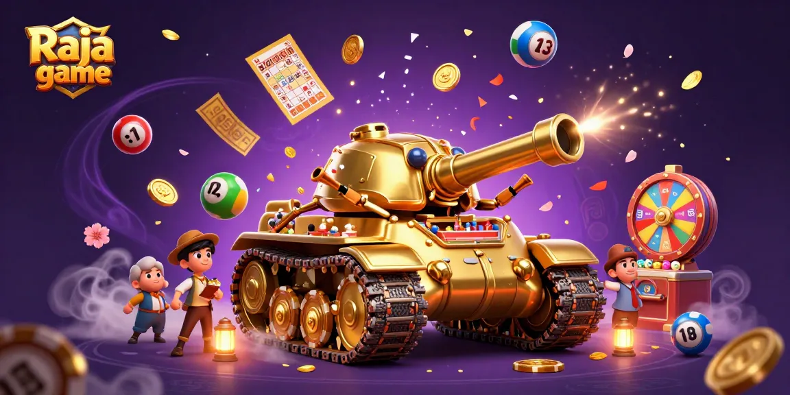Engage in thrilling gameplay with Raja game as golden elements and colorful lottery balls fill the scene.