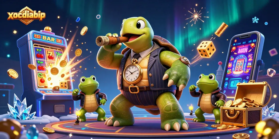 xocdiabip takes a thrilling gamble with a cartoon turtle, bullfrog enforcers, and a jackpot explosion!