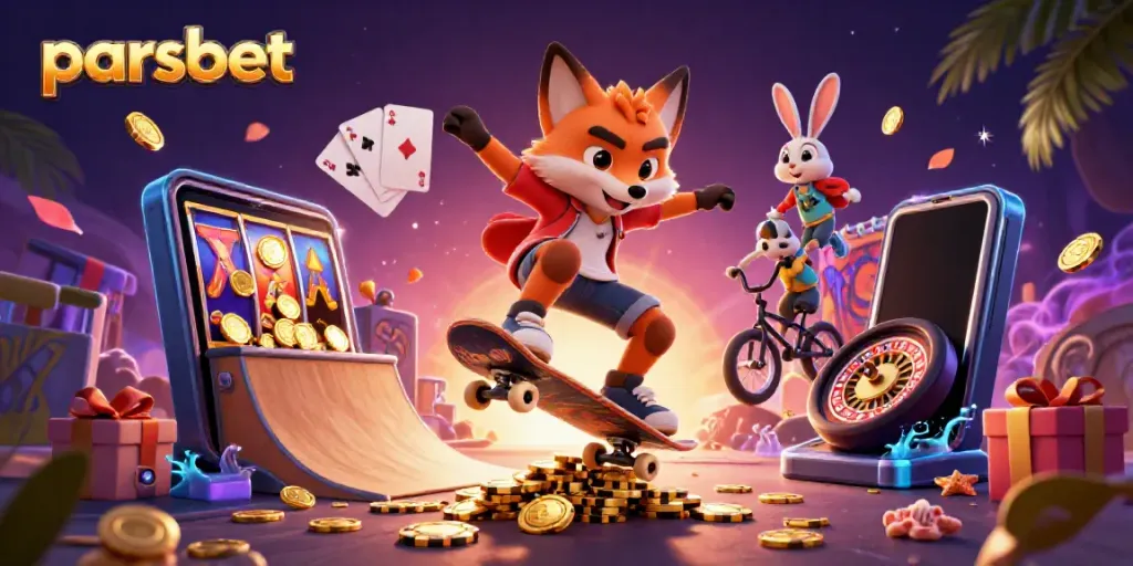 Parsbet ile heyecan verici bir oyun sahnesinde, altın poker çiplerinden oluşan rampada yapılan akrobasi hareketleri.