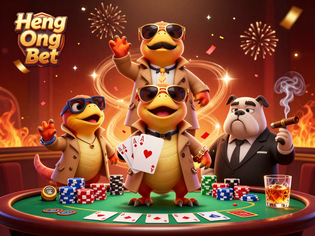 Heng Ong Bet captures three raptors in disguise entering a glamorous casino, showcasing vibrant gambling elements.
