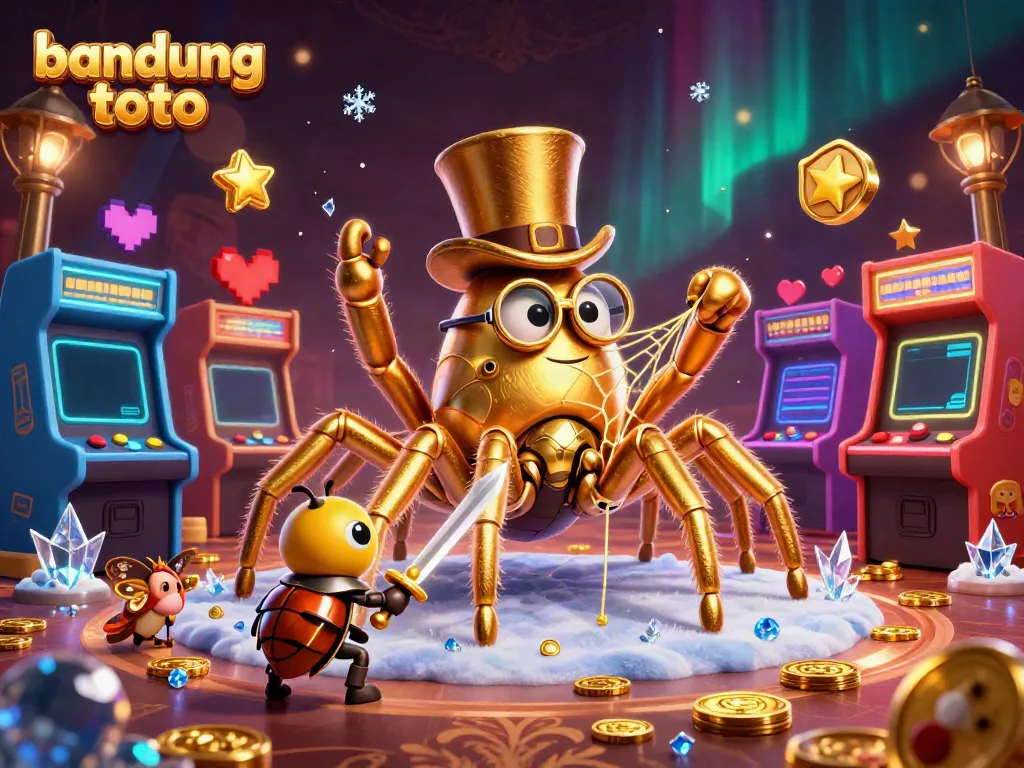 Engage in thrilling gameplay with bandung toto, where a giant golden tarantula presides over an exciting arcade and casino atmosphere.
