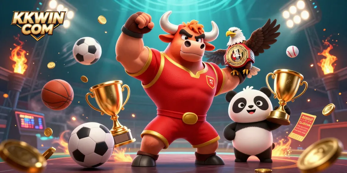 Engage in thrilling gameplay at KKWIN COM, featuring a joyful trio celebrating victories amidst vibrant sports elements.