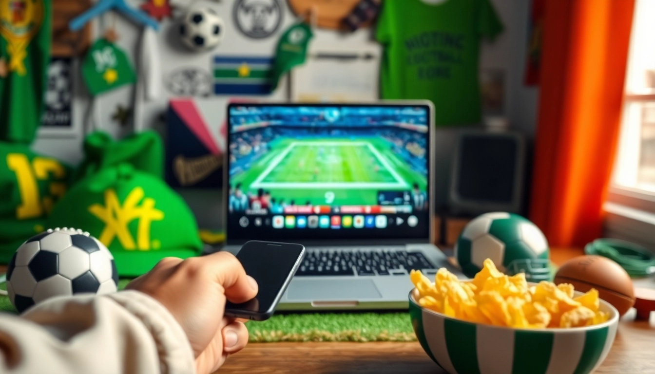 Menyaksikan bolakami secara langsung di laptop dengan peralatan sepak bola menarik.