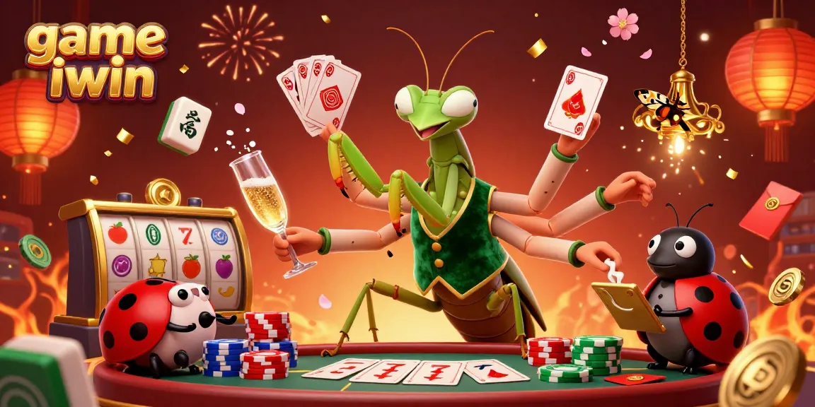 Join the fun of game iwin with vibrant characters and casino elements creating a festive atmosphere.