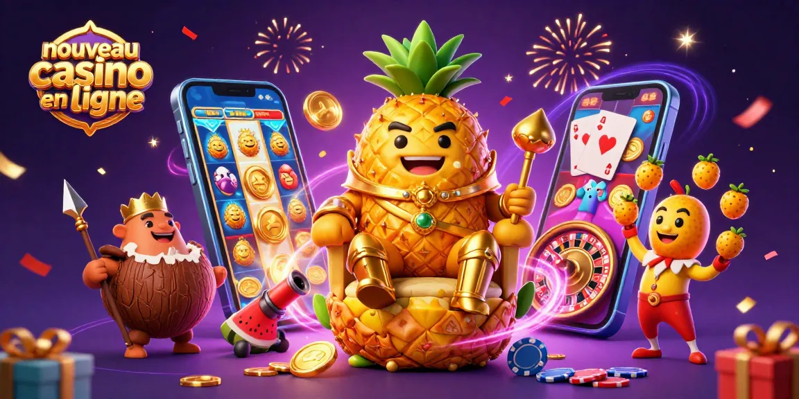 Participez au nouveau casino en ligne avec ce roi ananas en 3D et son armée de fruits, entourés de jeux captivants.