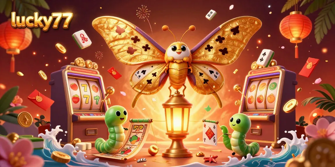Play exciting slot games at lucky77 with vibrant colors and intricate details in this digital illustration.