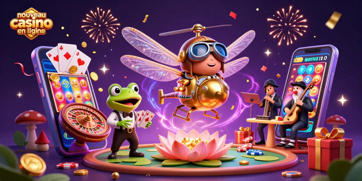 Jouer dans un nouveau casino en ligne avec un croupier grenouille au blackjack et des jetons éparpillés.
