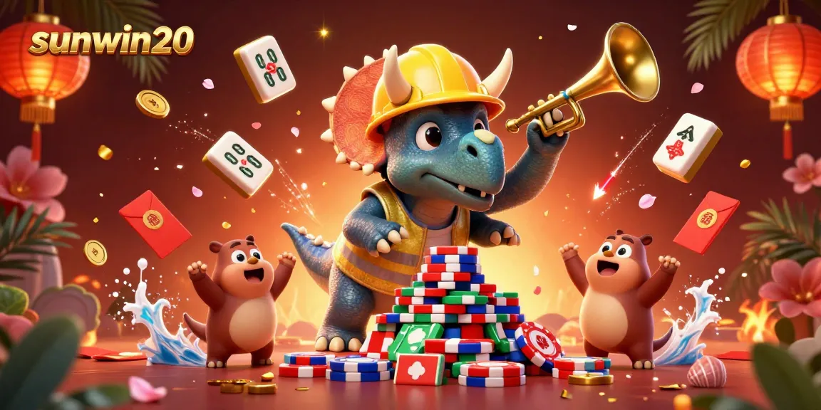 Join the celebration with sunwin20 as the triceratops builds poker chip towers!