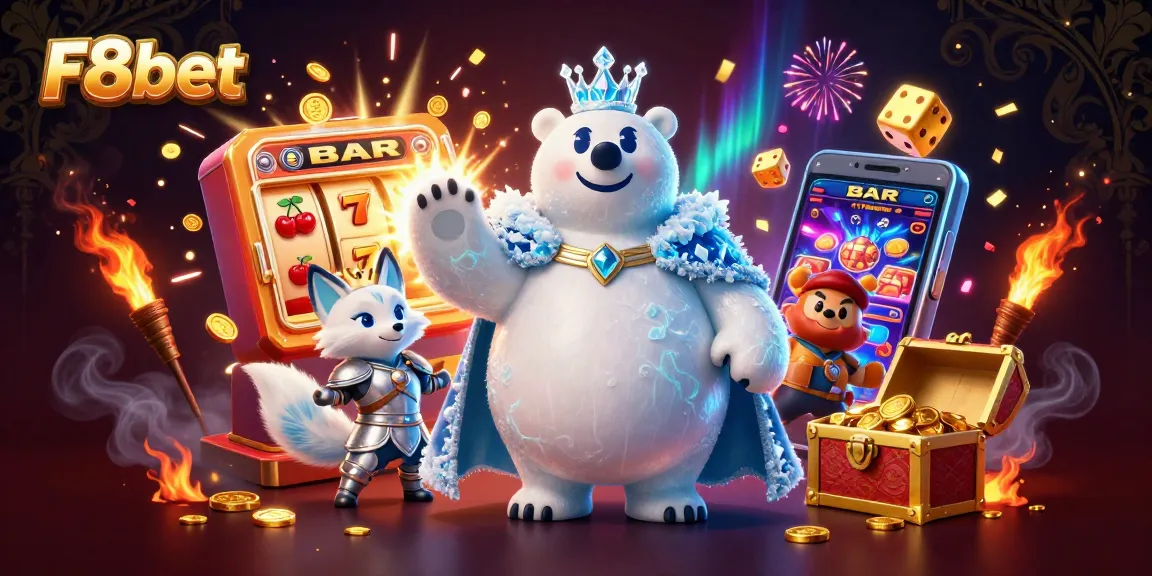 Experience excitement with F8bet's immersive 3D jackpot scene featuring enchanting characters and vibrant casino elements.