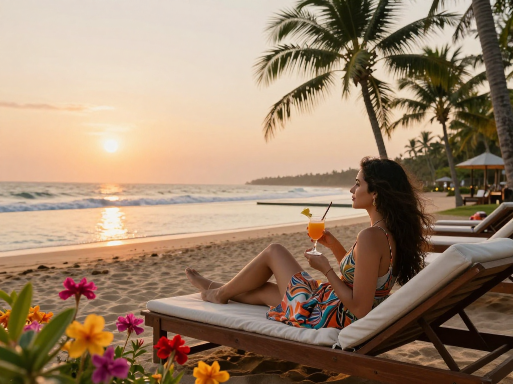 Goa call girls relaxing by the beach, enjoying luxury and comfort in a tropical paradise