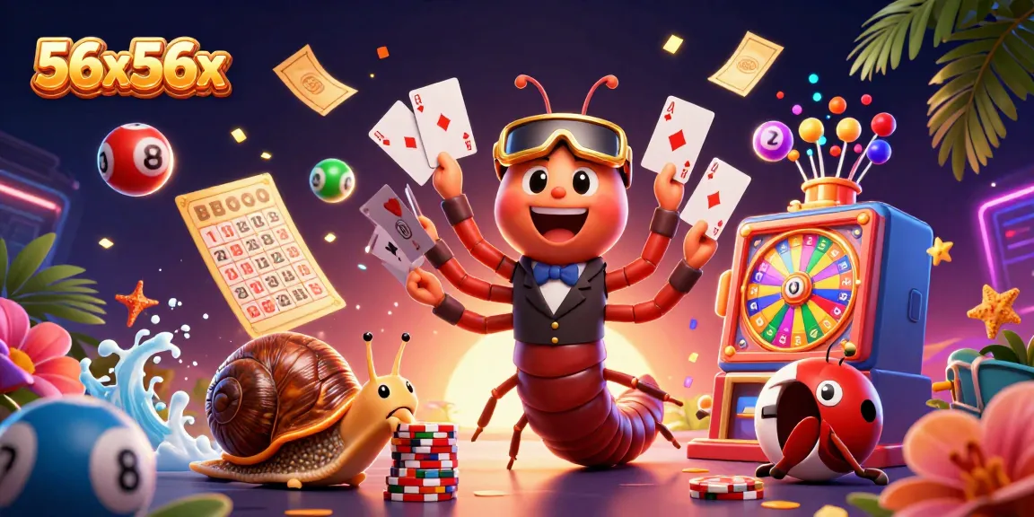 Ao jogar na 56x56x, explore as emoções do jogo com criaturas lúdicas e bolas de loteria vibrantes.