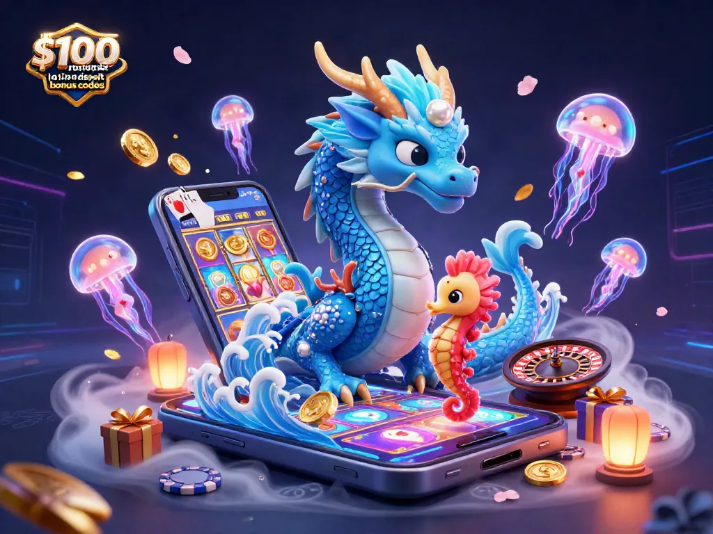 Claim your black lotus casino $100 no deposit bonus codes with an exciting 3D casino illustration featuring gold coins and gaming elements.