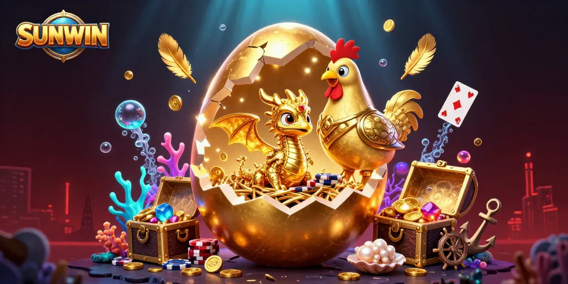 SUNWIN players enjoy thrilling gameplay surrounding a golden dragon amid poker chips and treasures.
