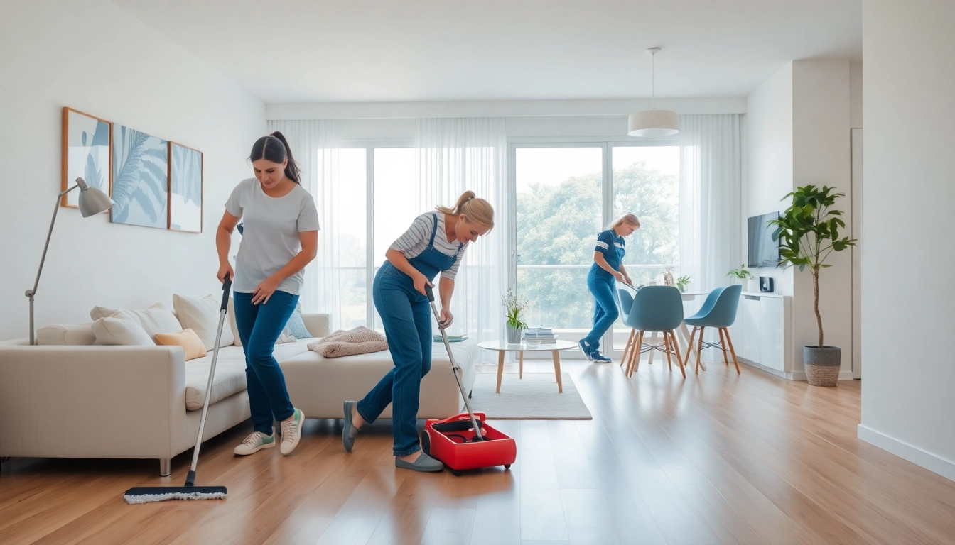 Efficient bond cleaning Logan service in action, showcasing professional cleaners and a spotless apartment.