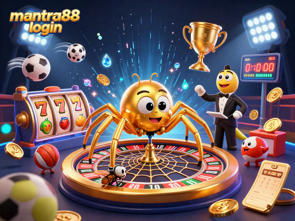 Experience the thrill of mantra88 login with a lively roulette scene featuring a spider and sports elements.