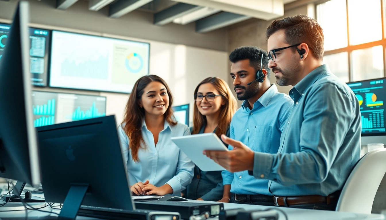 Engaging team during IT support businesses strategy meeting in a vibrant office.