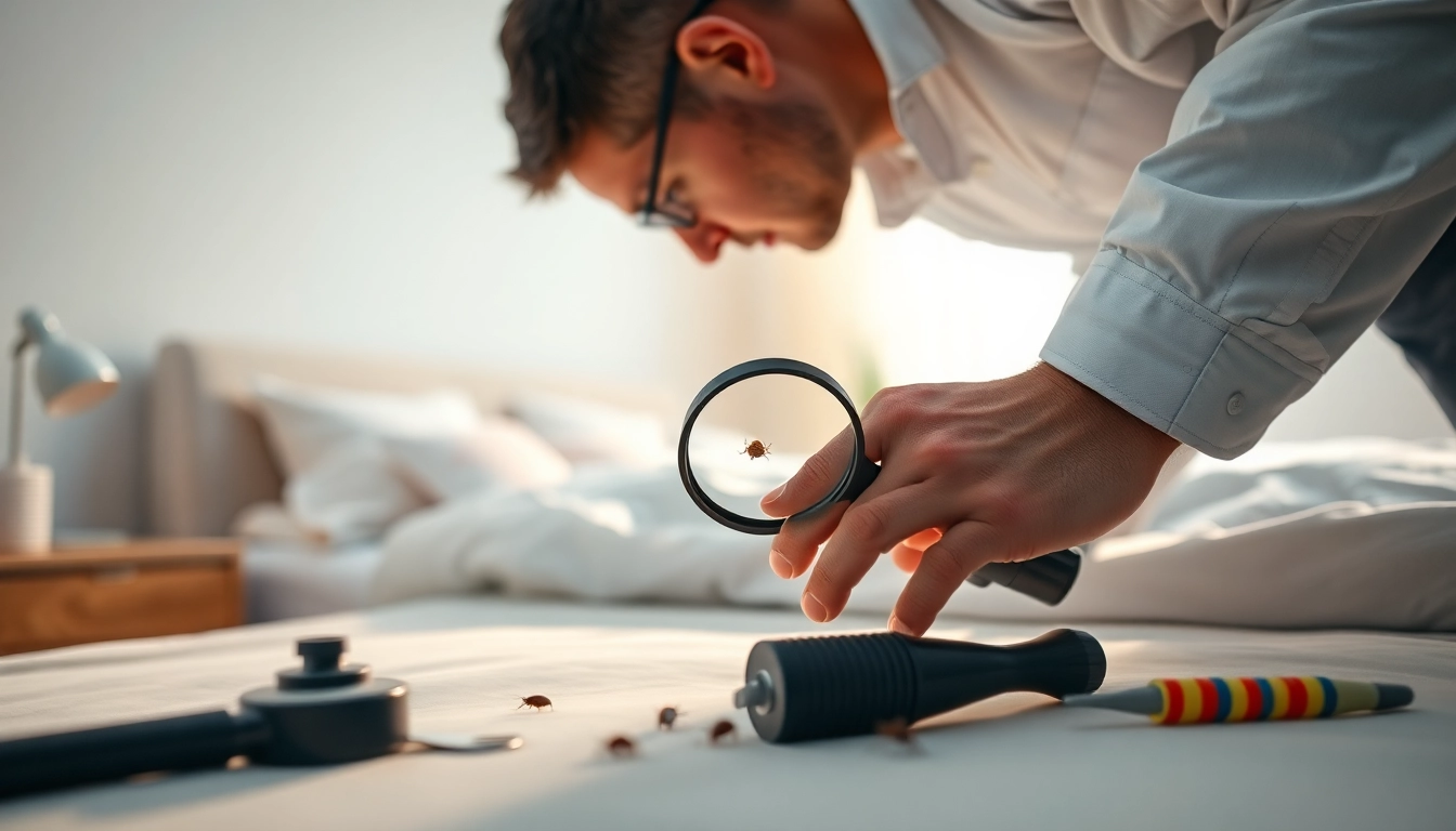 Efficient bed bug removal process with a pest control expert examining a mattress for infestations.