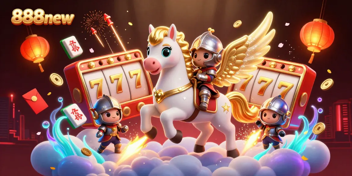 Experience thrilling action at 888new as knights ride celestial horses through a vibrant casino adventure.