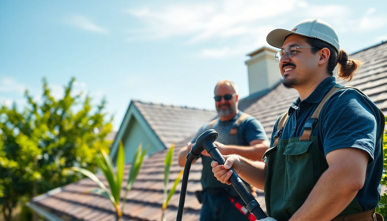 Professionally cleaning a roof using soft wash techniques, ensuring optimal care for roofs.