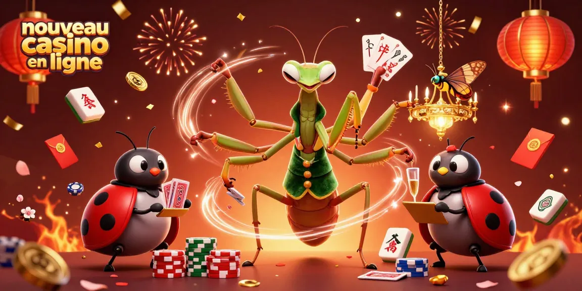 Illustration dynamique d'un nouveau casino en ligne avec des personnages de jeux de cartes et de la chance.