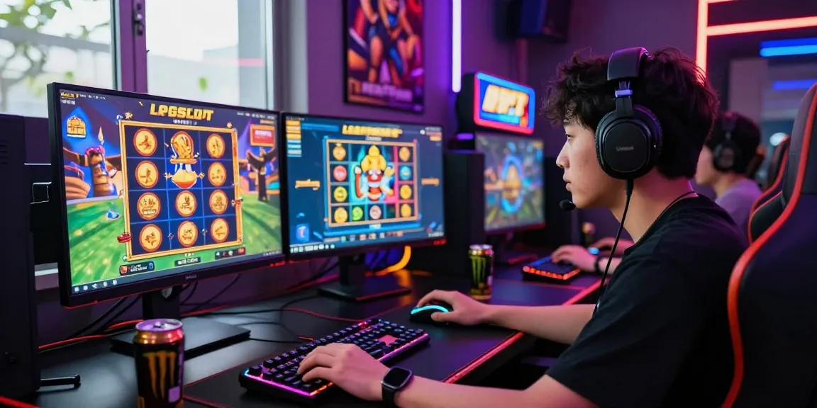 Engaged gamer experiences the thrill of we88 PGSLOT with vibrant screens and dynamic lighting.