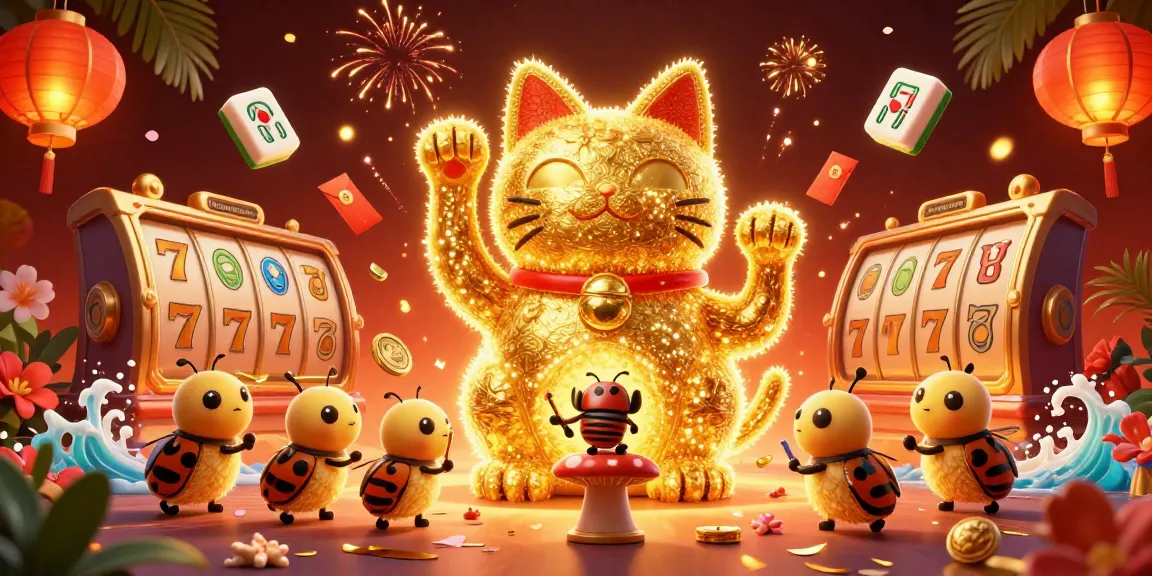 Experience big-gamefishing with a vibrant illustration of lucky cats and casino symbols.