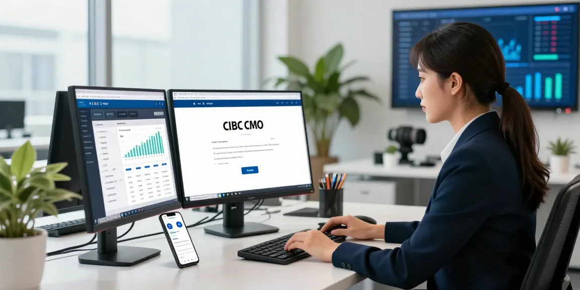 Accessing cibc cmo login in a modern corporate banking office with advanced finance solutions.